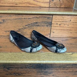 Tory Burch Logo Snakeskin Flats - Size 9.5